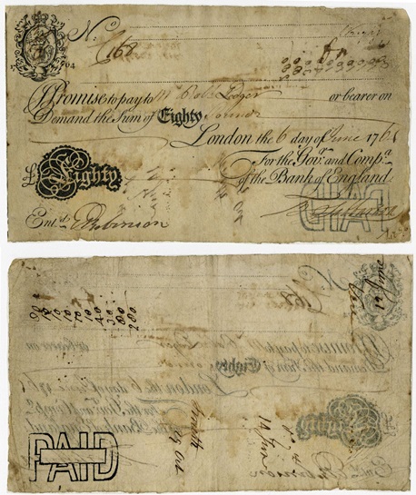 £80 banknote, partially printed.