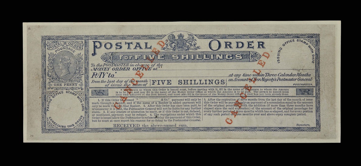 Postal order, printed by the Bank of England, D 1074