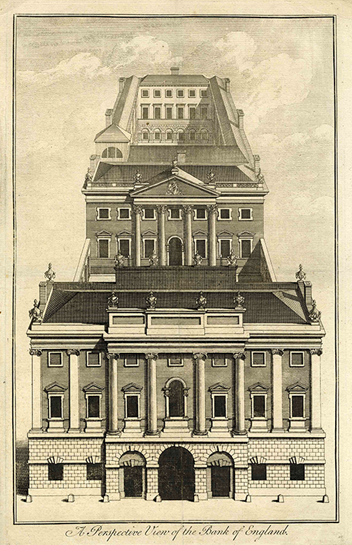 William Henry Toms, A Perspective View of the Bank of England as built by George Sampson 1734, eighteenth century, 0011 (ii)