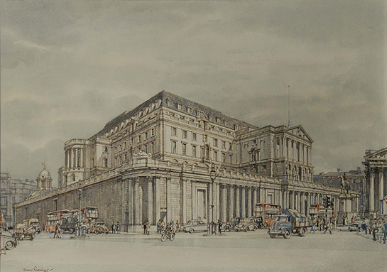 Henry Rushbury, The Bank from Mansion House, 1958, 0853